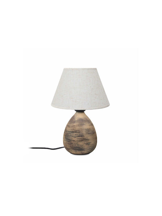 GloboStar Lisbon Ceramic Vintage Table Lamp for Socket E27 with White Shade and Brown Base