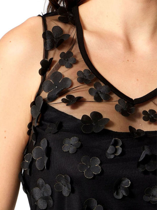 Women's Blouse Sleeveless Floral Black