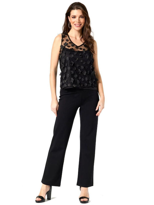 Women's Blouse Sleeveless Floral Black