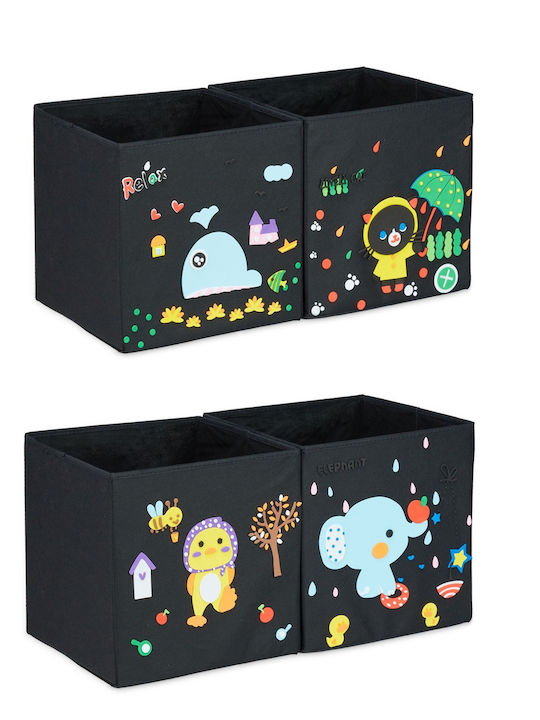Relaxdays Fabric Storage Box with Lid Black 31x31x31cm 4pcs