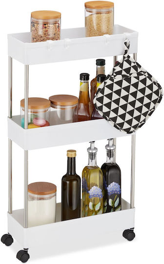 Relaxdays Troleu De Bucătărie Din Plastic Cu 3 Locuri Alb 40.5x15.5x70cm