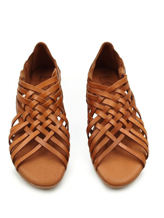 Leder Flache Sandalen für Damen in Tabac Braun Farbe