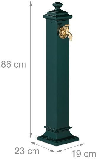Fântână de Grădină Antică din Fontă din Oțel Inoxidabil Robinet Auriu Relaxdays Dimensiuni Aprox. 86 X 19 X 23 Cm Verde Închis