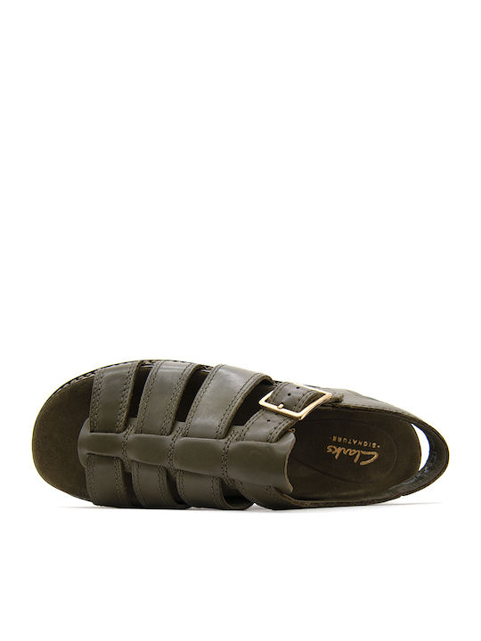 Orianna Leather Women's Flat Sandals with Strap in Green Color
