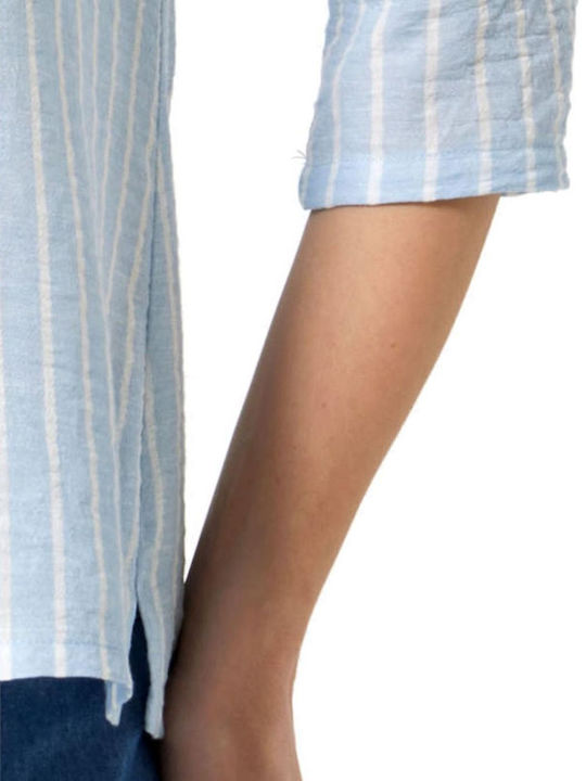 Women's Striped Long Sleeve Shirt Light Blue