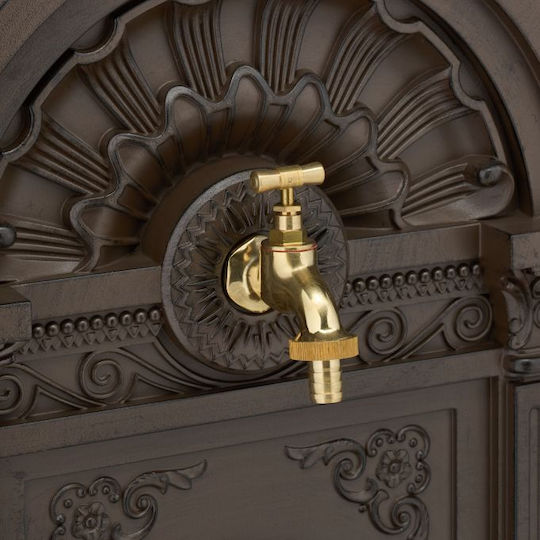 Fântână de Grădină Antică din Aluminiu Turnat Robinet Auriu Scoică Relaxdays Dimensiuni Aprox. 82.5 X 39 X 32 Cm Maro Închis