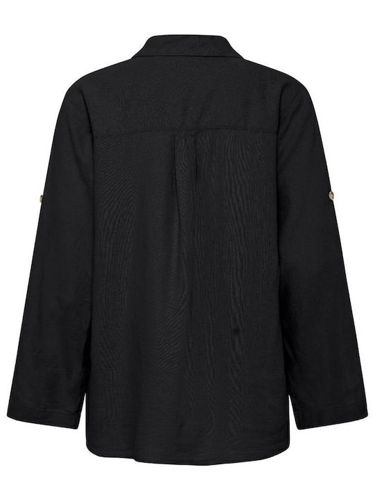 Langärmelig Damen Seidig Hemd Black