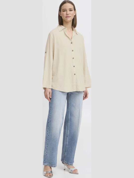 Langärmelig Damen Seidig Hemd Beige