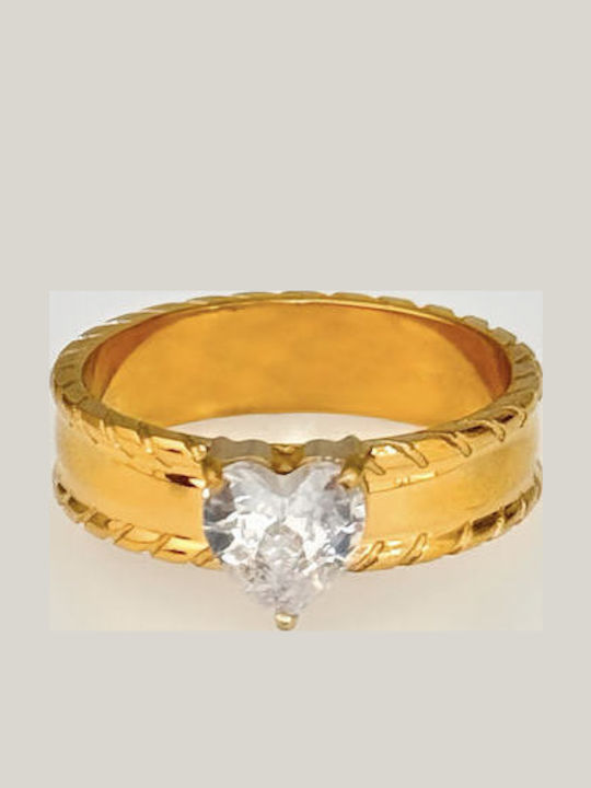 Enotia Ring with Zircon made of Steel Gold Plated