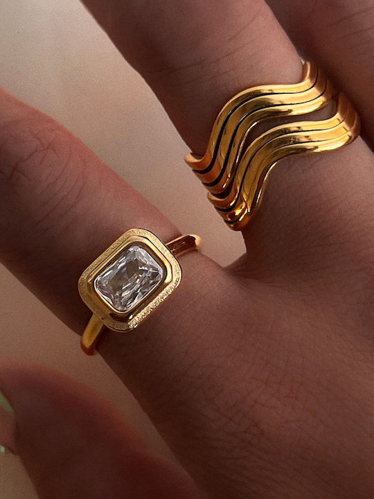 Enotia Damen Ring mit Zirkonia aus Stahl Vergoldet
