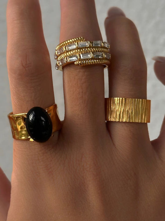 Enotia Damen Ring mit Steinen aus Stahl Vergoldet