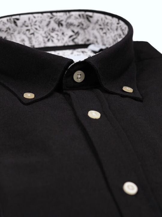 Long Sleeve Linen Shirt In Regular Fit Black