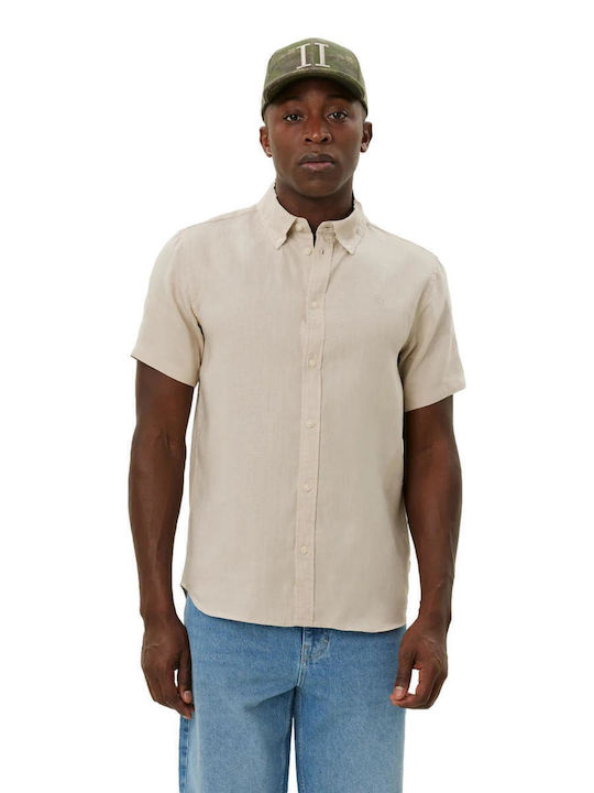 Short-sleeved Linen Shirt Beige