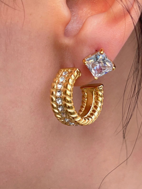Enotia Earrings Hoops made of Steel Gold Plated with Stones Enotia Earrings Hoops made of Steel Gold Plated with Stones
