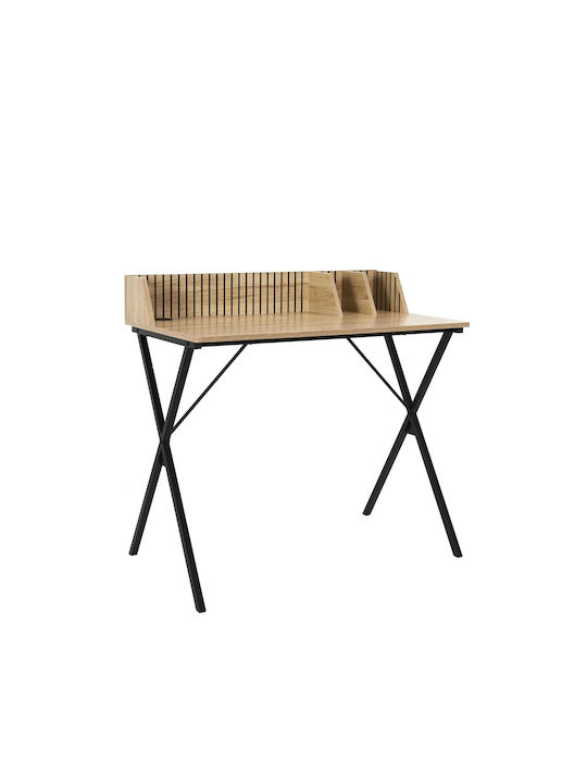 Desk Wooden Black with Metal Legs 90x50x84.5cm