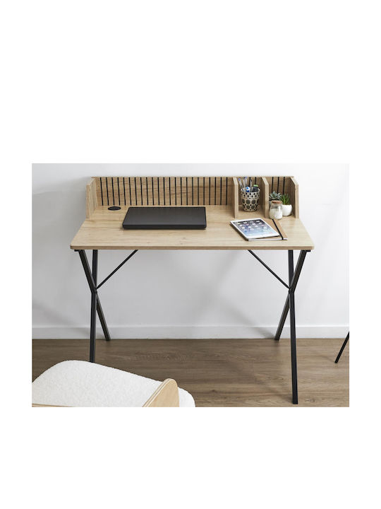 Desk Wooden Black with Metal Legs 90x50x84.5cm