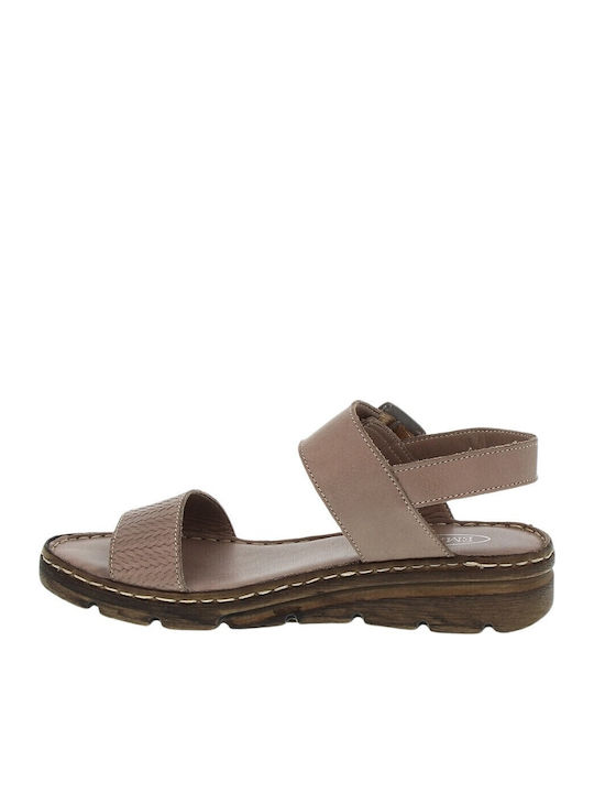 Leather Women's Flat Sandals in Beige Color