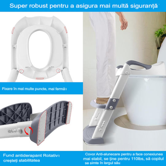 Kleinkind Toiletten-Sitz Arvada mit Harter Oberfläche, Griffen und Trittstufe Gray