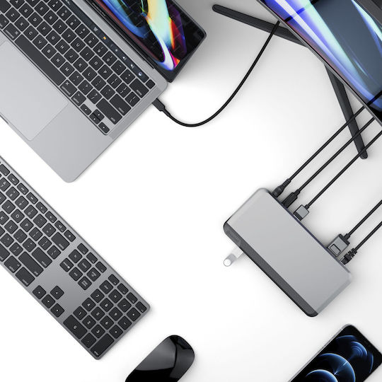 Alogic DX2 USB-C Докинг станция с DisplayPort 4K PD Етърнет и свързване 2 монитора Сив