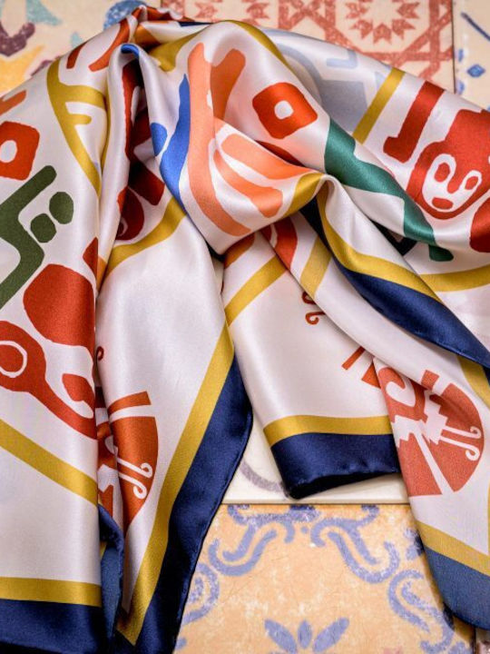 Kalfas Luxury Silk Square 70x70 Scarf 7 Women's Silk Scarf Multicolour