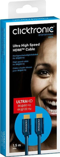 Clicktronic HDMI 2.1 Ultra High Speed 48Gbps 4K 120Hz HDR VRR Cable HDMI male - HDMI male 1.5m Μπλε
