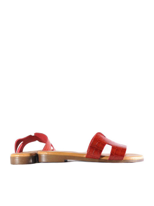 Leather Women's Flat Sandals in Red Color