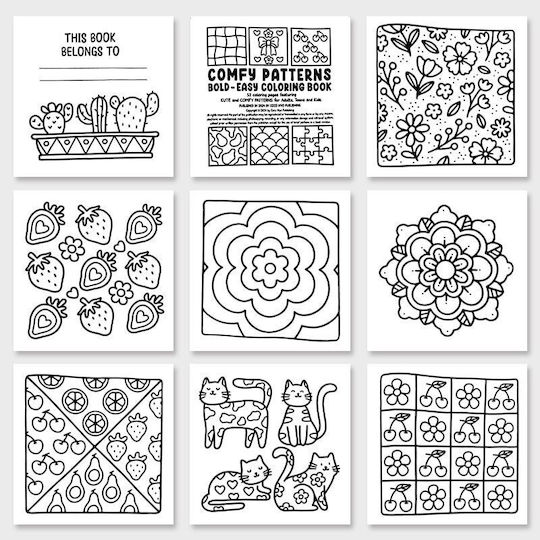 Adult Coloring Book Coco Wyo Comfy Patterns Hardcover Abstract Designs Mandala Animals 52 Pages 21 x 21 cm