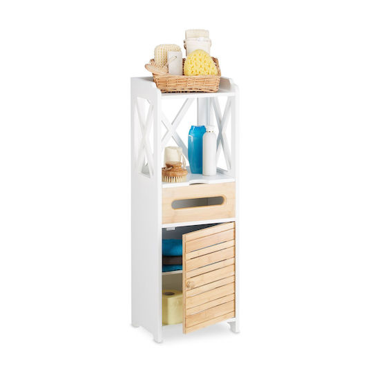 Relaxdays Cabinet de baie L89xA31.5xÎ24.5cm Lemn natural