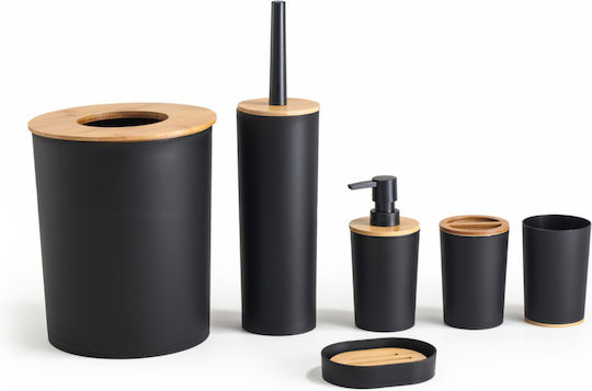 Herzberg Set Accesorii Pentru Baie Din Plastic Negru 6 Bucăți
