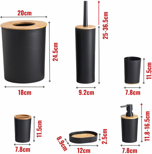 Herzberg Set Accesorii Pentru Baie Din Plastic Negru 6 Bucăți