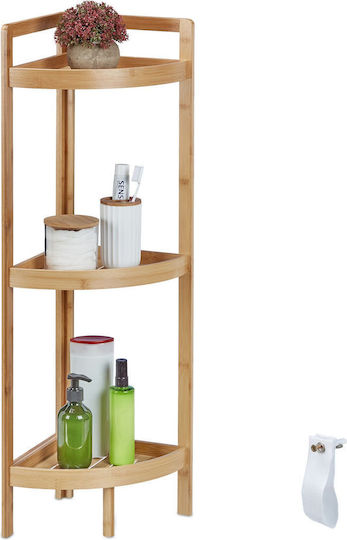 Relaxdays Corner Floor Bathroom Shelf Bamboo 90x36.5x26cm
