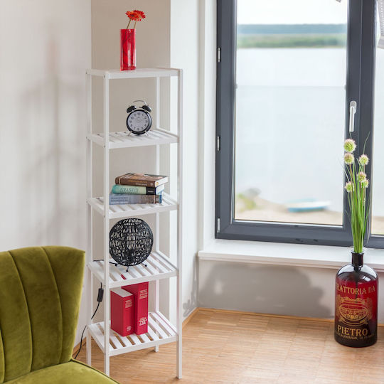 Relaxdays Floor Bathroom Shelf Bamboo 139.5x34.5x33cm White