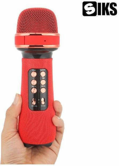 Microfon Karaoke Wireless Siks Stereo 4 Efecte Vocale Baterie Difuzor Încorporat Radio FM Multifuncțional Card TF USB Înregistrare Muzică Roșu