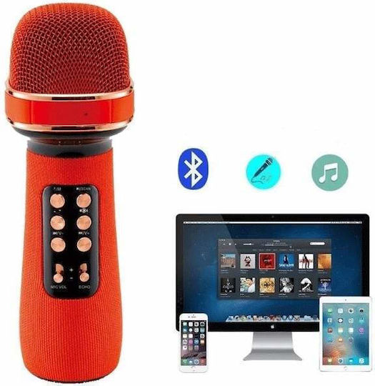 Microfon Karaoke Wireless Siks Stereo 4 Efecte Vocale Baterie Difuzor Încorporat Radio FM Multifuncțional Card TF USB Înregistrare Muzică Roșu