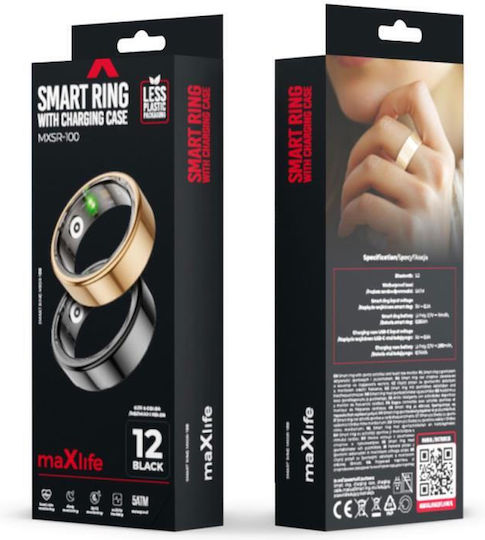 Maxlife MXSR-100 Smart Ring 20.8mm Αδιάβροχο με Παλμογράφο Μαύρο