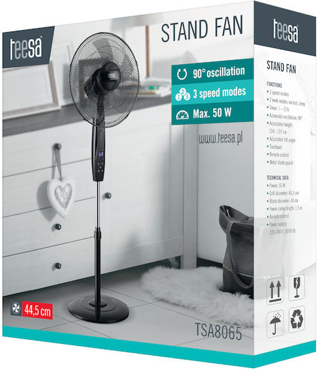 Teesa Pedestal Fan 50W Diameter 40cm with Remote Control Black