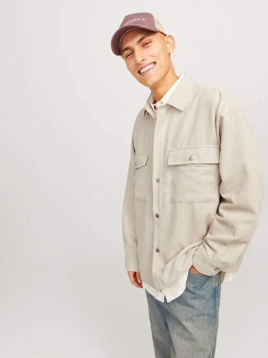 Langärmeliges Zeichenfolge Overshirt Beige