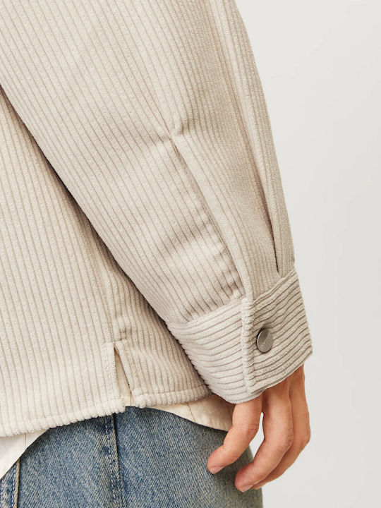 Langärmeliges Zeichenfolge Overshirt Beige