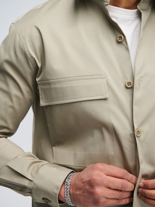 Μακρυμάνικo Τζιν Overshirt σε Κανονική Γραμμή Λαδί