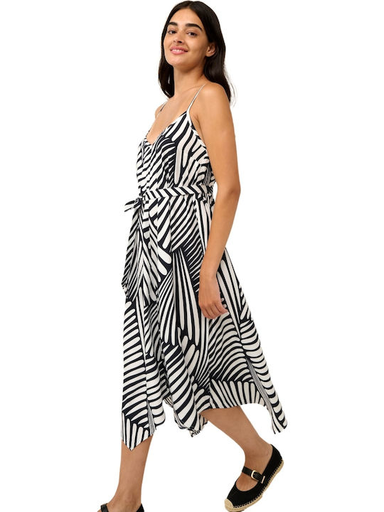 Summer Midi Slip Dress White-Black