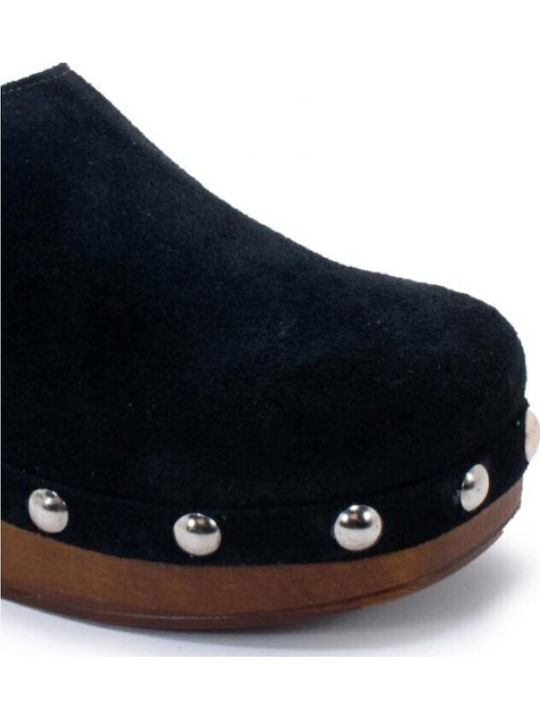 Suede Mules with Heel in Black Color