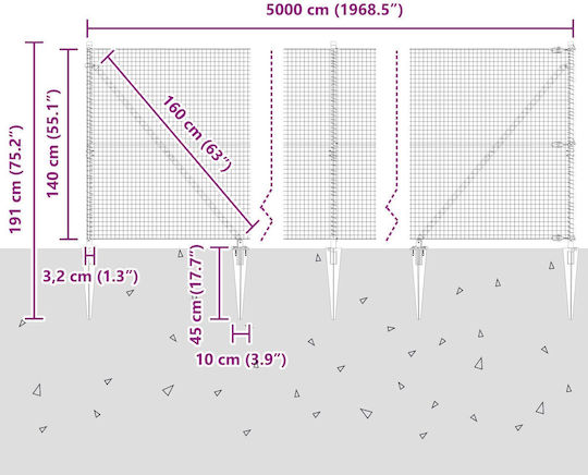 vidaXL Συρματόπλεγμα Γαλβανιζέ Σετ Γκρι 1.4x50m