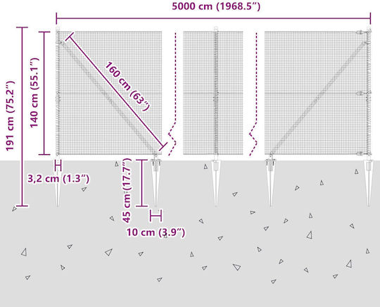 vidaXL vidaXL Verzinkter Stacheldrahtzaun Grau 1,4x50m