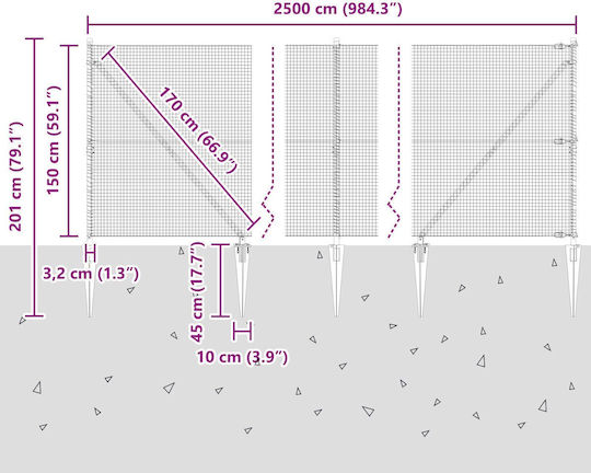 vidaXL Drahtgeflecht Verzinkt Elektrische Gitarren Gray 1.5x25m