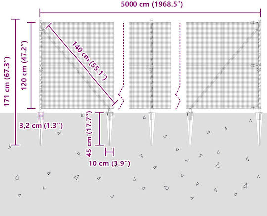 vidaXL Galvanized Concertina Wire Fencing Set Silver 50m