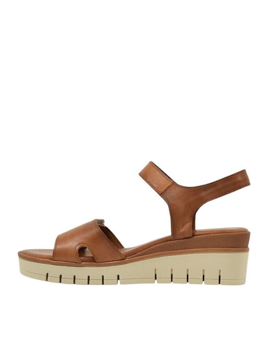 Women's Leather Ankle Strap Platforms Tabac Brown