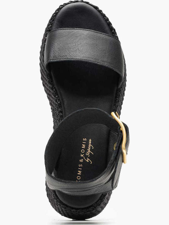 Women's Leather Ankle Strap Platforms Black