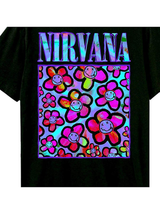 Amplified T-shirt Nirvana Neon Flowers Black Unisex Zav210p169