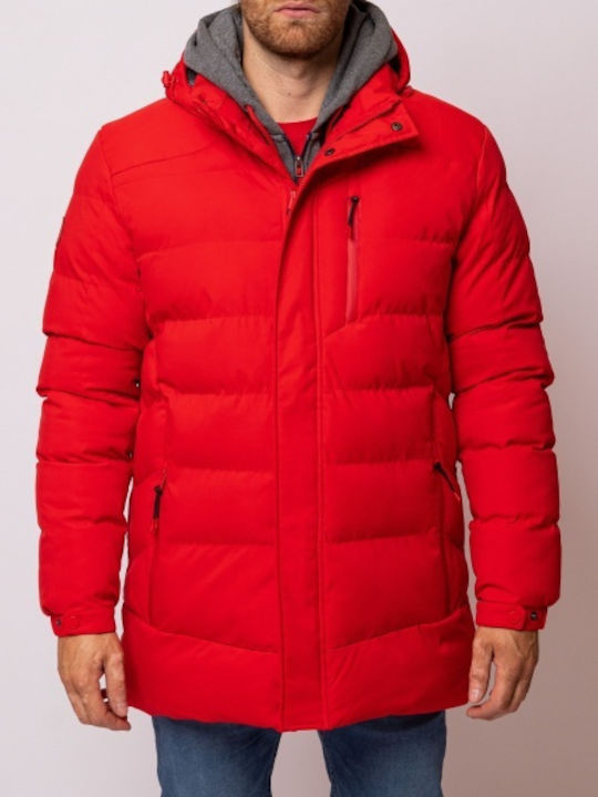 Geacă Puffer de Iarnă Waterproof și cu Protecție împotriva Vântului Roșu
