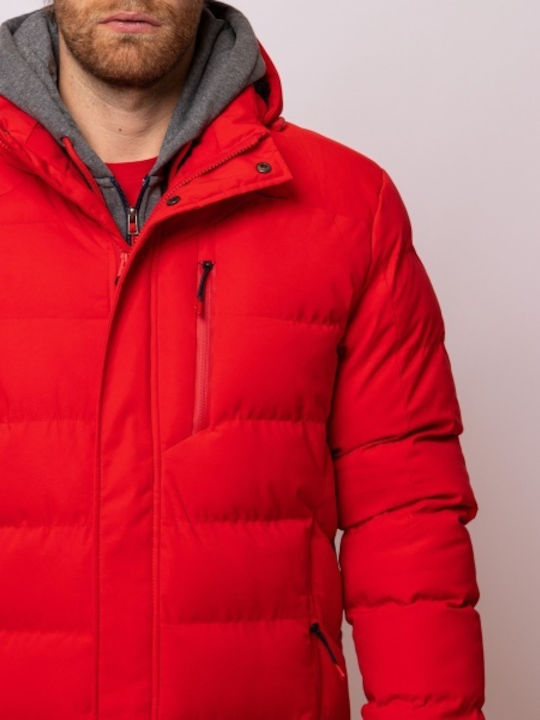 Geacă Puffer de Iarnă Waterproof și cu Protecție împotriva Vântului Roșu